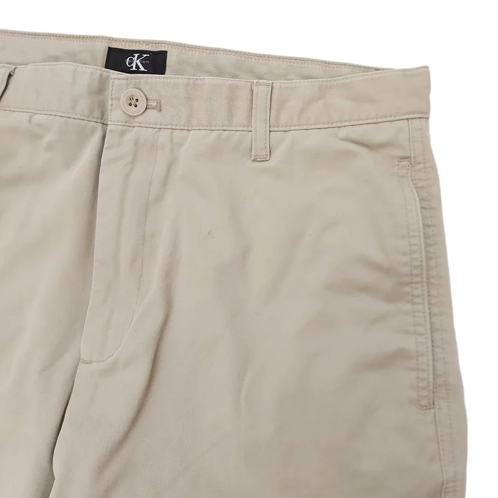 Calvin Klein Pants Mens 32x34 Beige Button Flat Front Straight Chinos Cotton